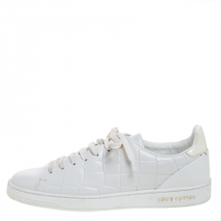 Louis Vuitton Frontrow White Leather Sneakers with 'V' Charm (Real Leather)