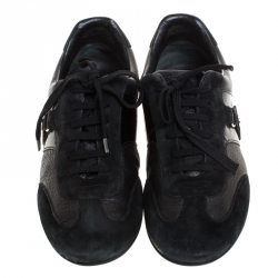 مملوكة مسبقًا Louis Vuitton Black Suede Leather Low Top Sneakers Size 38