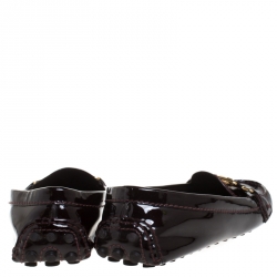 Pre Owned Louis Vuitton Burgundy Patent Leather Oxford Loafers Size 38