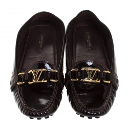 Pre Owned Louis Vuitton Burgundy Patent Leather Oxford Loafers Size 38