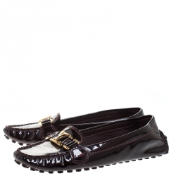 Pre Owned Louis Vuitton Burgundy Patent Leather Oxford Loafers Size 38