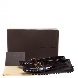 Pre Owned Louis Vuitton Burgundy Patent Leather Oxford Loafers Size 38