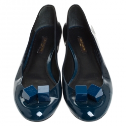 Pre Owned Louis Vuitton Two Tone Patent Leather Cube Embellished Ballet Flats Size 38