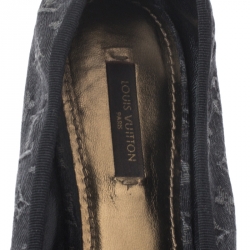 Pre Owned Louis Vuitton Grey Mini Monogram Canvas And Black Leather Buckle Detail Square Toe Ballet Flats Size 40