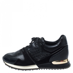 Louis Vuitton Black Perforated Leather and Suede Run Away Sneakers Size 38
