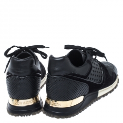 Louis Vuitton Black Perforated Leather and Suede Run Away Sneakers Size 38