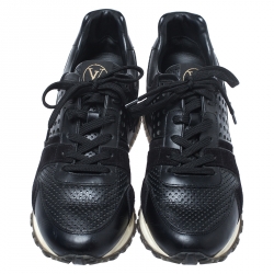 Louis Vuitton Black Perforated Leather and Suede Run Away Sneakers Size 38