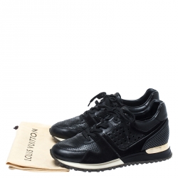Louis Vuitton Black Perforated Leather and Suede Run Away Sneakers Size 38