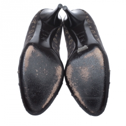 Pre Owned Louis Vuitton Brown Monogram Mini Lin Canvas Myosotis Pumps Size 38.5