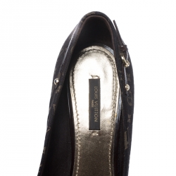 Pre Owned Louis Vuitton Brown Monogram Mini Lin Canvas Myosotis Pumps Size 38.5