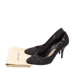 Pre Owned Louis Vuitton Brown Monogram Mini Lin Canvas Myosotis Pumps Size 38.5