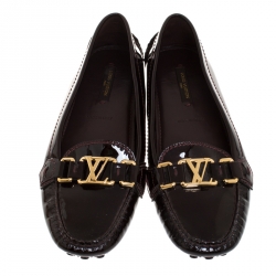 Pre Owned Louis Vuitton Dark Burgundy Leather Oxford Ballet Flats Size 37
