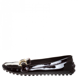 Pre Owned Louis Vuitton Dark Burgundy Leather Oxford Ballet Flats Size 37