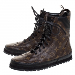 Louis Vuitton Brown Monogram Canvas And Leather High Top Lace Up Sneakers Size 41