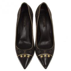 Pre Owned Louis Vuitton Brown Monogram Mini Lin Raquel Pumps Size 39