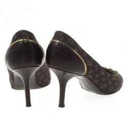 Pre Owned Louis Vuitton Brown Monogram Mini Lin Raquel Pumps Size 39