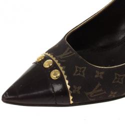 Pre Owned Louis Vuitton Brown Monogram Mini Lin Raquel Pumps Size 39