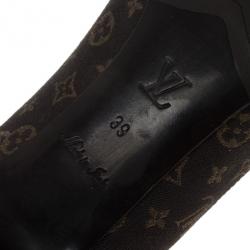 Pre Owned Louis Vuitton Brown Monogram Mini Lin Raquel Pumps Size 39
