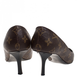 Pre Owned Louis Vuitton Brown Monogram Canvas And Patent Leather Trim Fetish Pointed Toe Pumps Size 37