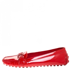 Pre Owned Louis Vuitton Red Patent Leather Oxford Loafers Size 38