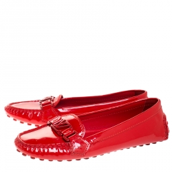 Pre Owned Louis Vuitton Red Patent Leather Oxford Loafers Size 38