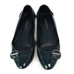 Pre Owned Louis Vuitton Teal Leather Sloane Ballet Flats Size 39
