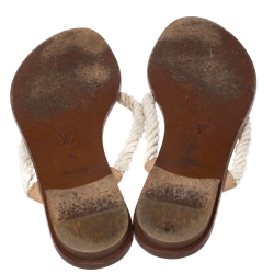 مملوكة مسبقًا Louis Vuitton White Rope And Leather Trim Thong Slide Flats Size 40