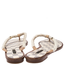 مملوكة مسبقًا Louis Vuitton White Rope And Leather Trim Thong Slide Flats Size 40