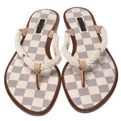 مملوكة مسبقًا Louis Vuitton White Rope And Leather Trim Thong Slide Flats Size 40