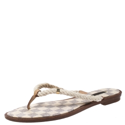 مملوكة مسبقًا Louis Vuitton White Rope And Leather Trim Thong Slide Flats Size 40