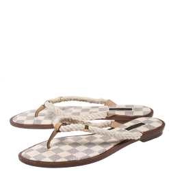 مملوكة مسبقًا Louis Vuitton White Rope And Leather Trim Thong Slide Flats Size 40