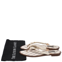 مملوكة مسبقًا Louis Vuitton White Rope And Leather Trim Thong Slide Flats Size 40