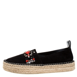 Pre Owned Louis Vuitton Black Suede Leather Frontier Embellished Espadrille Flats Size 39