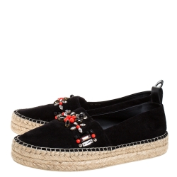 Pre Owned Louis Vuitton Black Suede Leather Frontier Embellished Espadrille Flats Size 39