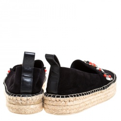 Pre Owned Louis Vuitton Black Suede Leather Frontier Embellished Espadrille Flats Size 39