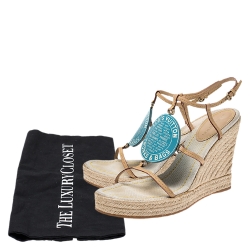 مملوكة مسبقًا Louis Vuitton Beige Vachetta Leather Divine Trunks And Bags Espadrille Wedge Sandals Size 39.5