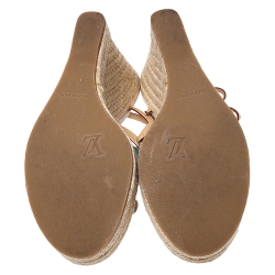 مملوكة مسبقًا Louis Vuitton Beige Vachetta Leather Divine Trunks And Bags Espadrille Wedge Sandals Size 39.5