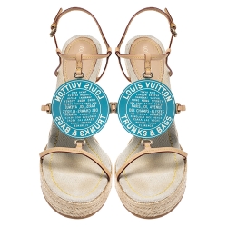 مملوكة مسبقًا Louis Vuitton Beige Vachetta Leather Divine Trunks And Bags Espadrille Wedge Sandals Size 39.5