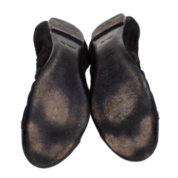 Pre Owned Louis Vuitton Black Suede and Patent Leather Elba Scrunch Ballet Flats Size 39
