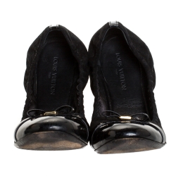 Pre Owned Louis Vuitton Black Suede and Patent Leather Elba Scrunch Ballet Flats Size 39
