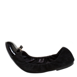 Pre Owned Louis Vuitton Black Suede and Patent Leather Elba Scrunch Ballet Flats Size 39
