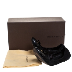 Pre Owned Louis Vuitton Black Suede and Patent Leather Elba Scrunch Ballet Flats Size 39