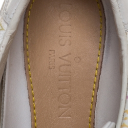 Louis Vuitton White Leather And Multicolor Monogram Canvas Lace Up Sneakers Size 39.5