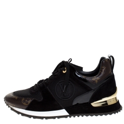 Louis Vuitton Black/Brown Mesh and Suede Leather Run Away Lace Up Sneakers Size 37