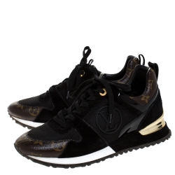 Louis Vuitton Black/Brown Mesh and Suede Leather Run Away Lace Up Sneakers Size 37