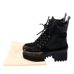 Louis Vuitton Black/Brown Suede And Monogram Leather Laureate Platform Desert Ankle Boots Size 40