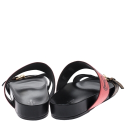 Pre Owned Louis Vuitton Brown/Red Floral Print and Monogram Canvas Bom Dia Flat Sandals Size 40