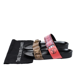 Pre Owned Louis Vuitton Brown/Red Floral Print and Monogram Canvas Bom Dia Flat Sandals Size 40