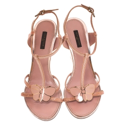 Pre Owned صندل لوي فيتون كعب روكي فتحة كعب فراشة جلد سحلية وتمساح وردي مقاس 40.5