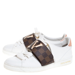 Louis Vuitton White Leather And Canvas Trim Frontrow Low Top Sneakers Size 37.5